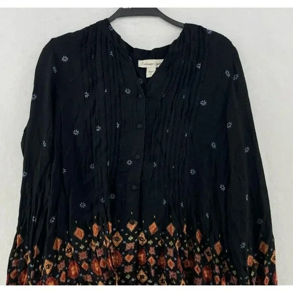 Vintage Coldwater Creek Blouse Women's Sz XS Black Southwestern Print Button Up - Picture 6 of 11